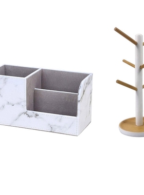 Wooden Struction Leather Multi-Function Desk Stationery Orga