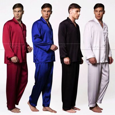 Mens Pajamas Set Set V-Neck Design Luxury Solid Color Sleepw