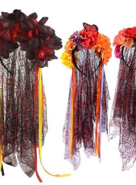 Fariy Women Girls Veil Corpse Bride Roses Flower Mexican