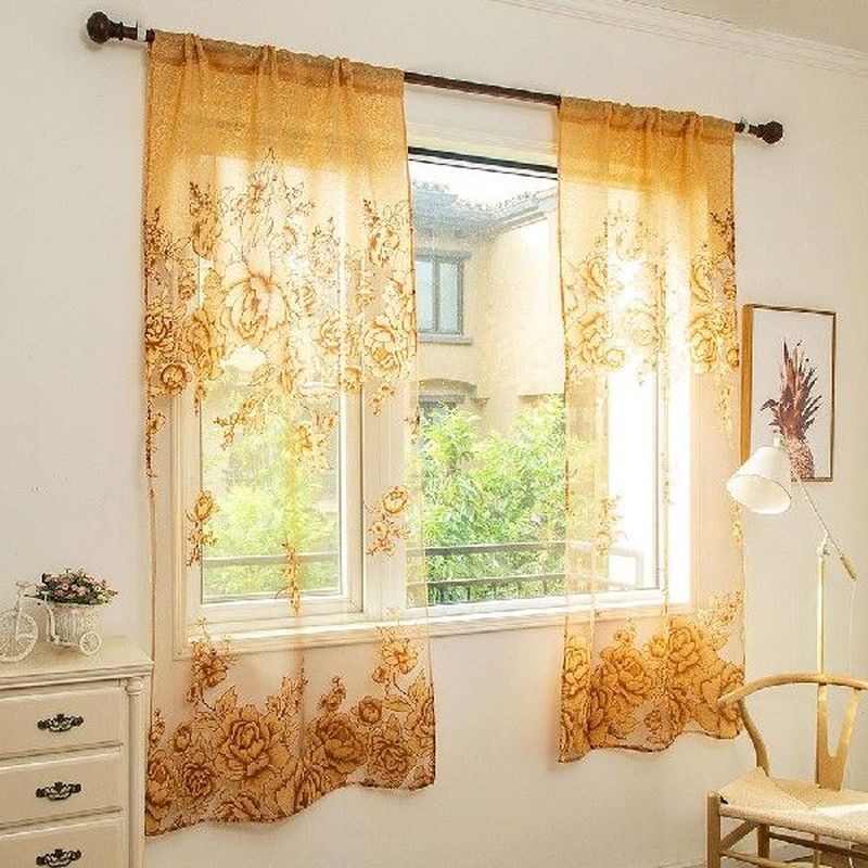 Home Door Window Balcony Modern Luxury Flower Printed Sheer