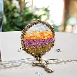 Stamped Flowers DIY Embroidery Mirror Handcraft Needlework C