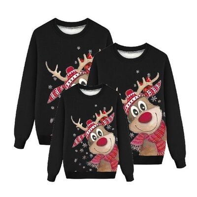 Cartoon Reindeer Prints Christmas Sweater Family Matching