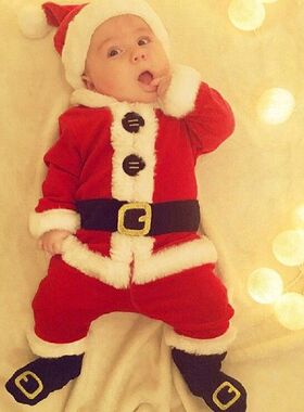 4PCS Baby Santa Claus Set Christmas Tops+pants+hat+socks