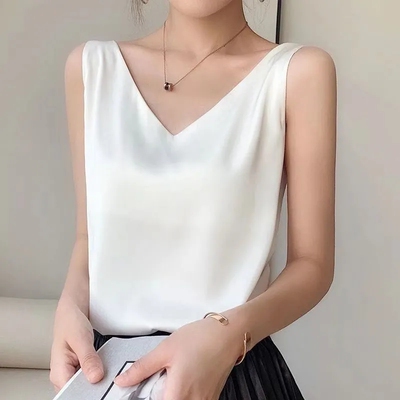 Satin Top Woman Clothes Summer White Tanks And Camis Female