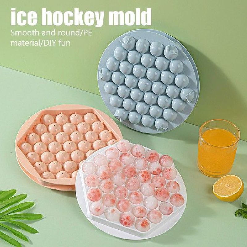 37 Cavity Round Ice Cube Tray With Lid Plastic Ice Cube