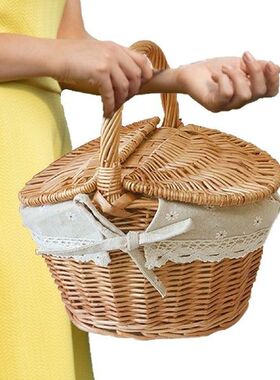 Wicker Picnic Basket Handmade Woven Rattan Picnic Basket