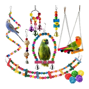 12Pcs Bird Parrot Toys Cage Toys Hammock Swing Hanging Bell