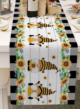 K1MF Taplak Meja Katun Linen Kurcaci Bunga Matahari Taplak