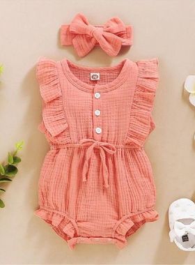 Solid Ruffles Baby Clothes Kids Sleeveless Ruffle Button
