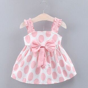 Bowknot Baby Girl Dress Newborn Strap Bow Dot Print Dress