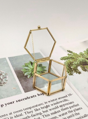Hexagon Transparent Glass Jewelry Box Wedding Ring Box Geome