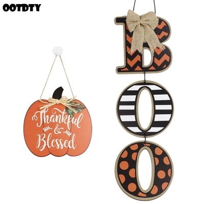 Halloween Thankful Blessed Pumpkin Boo Hanging Sign Wooden