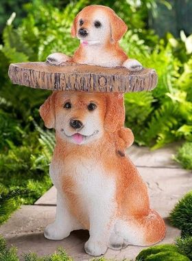 Garden Dog Statues Birdbath Polyresin Antique Garden Bird