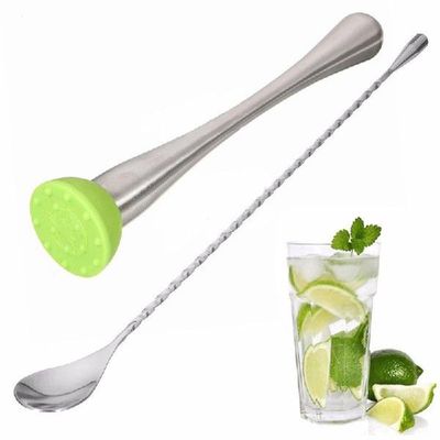 2pcs Pack Stainless Steel Cocktail Muddler Bar Mixing Spoon