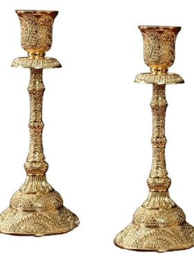 Set of 2 Taper Candle Holders Vintage Metal Pillar