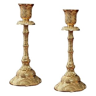 Set of 2 Taper Candle Holders Vintage Metal Pillar