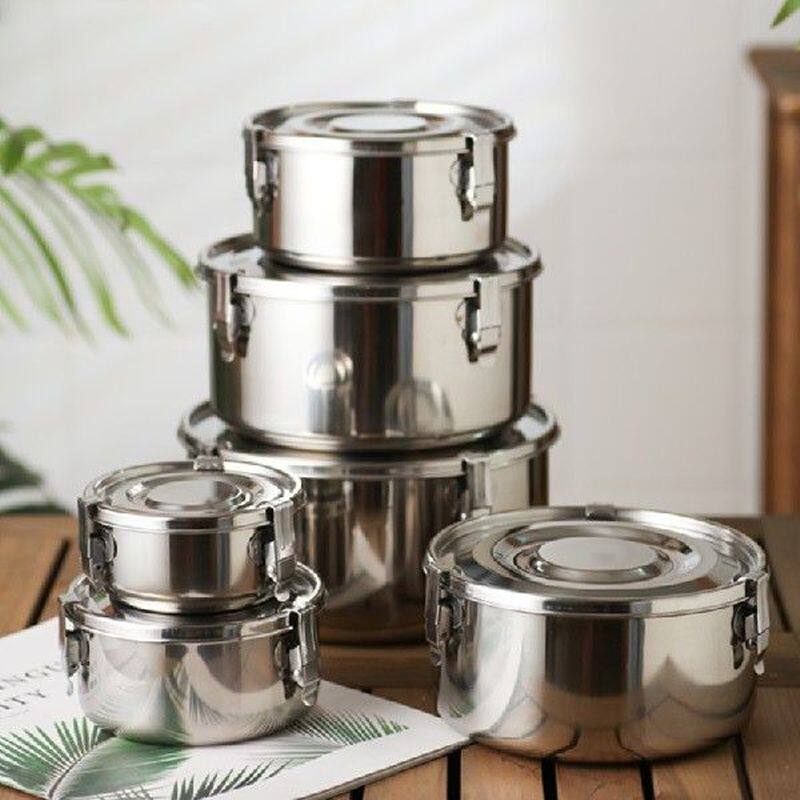 4-size round lunch bento box for kids school stainless