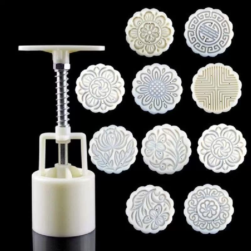 100g Mooncake Mold 10pcs Stamps Barrel Hand Press Moon Cake
