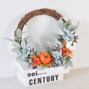 Eucalyptus Leaf Pumpkin Wreaths for Front Door Rattan Vine
