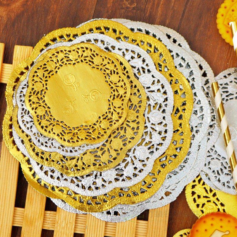 50/100/200pcs round paper doilies golden silver lace doily p
