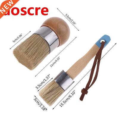 2 Pcs Round and Flat Chalk Paint Wax Brush Ergonomic Wood Ha