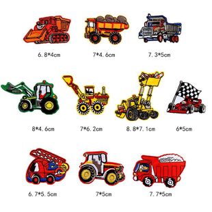 10Pcs DIY engineering vehicle excavator embroidery fabric