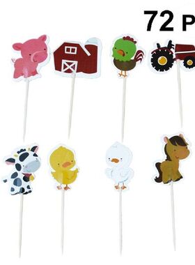 72Pcs Cake Toppers Festival Farm Themed Cake Picks Fruit