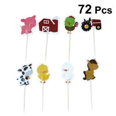 72Pcs Cake Toppers Festival Farm Themed Cake Picks Fruit