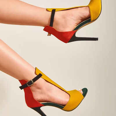 2022 New Summer Yellow High Heels Women Gladiator Sandals