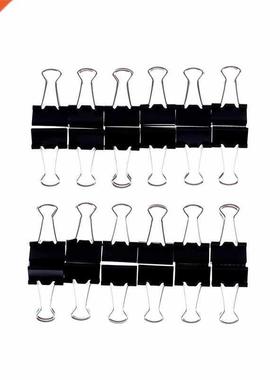 12pcs Paper Clip 15mm Foldback Metal Binder Clips Black Grip
