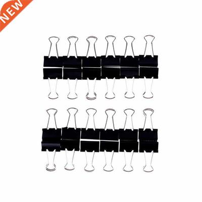 12pcs Paper Clip 15mm Foldback Metal Binder Clips Black Grip
