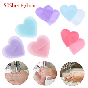 50sheets/box Outdoor Travel Heart-shaped Soap Paper Washing