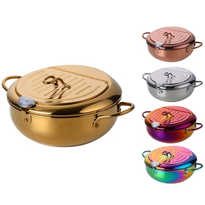 Stainless Steel Frying Pot with a Thermometer Kitchen