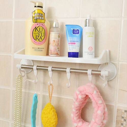1PC Handy Suction Cups Plastic Bathroom Shelf Towel