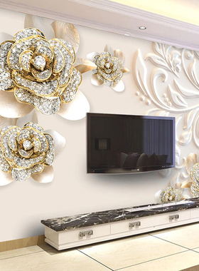 Custom Mural Wallpaper For Walls 3D Jewelry Diamond Flowers