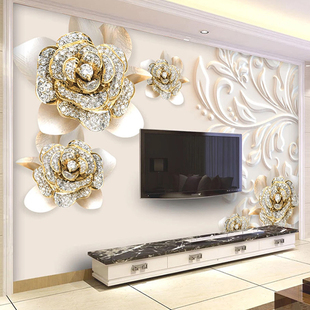 Custom Mural Wallpaper For Walls 3D Jewelry Diamond Flowers