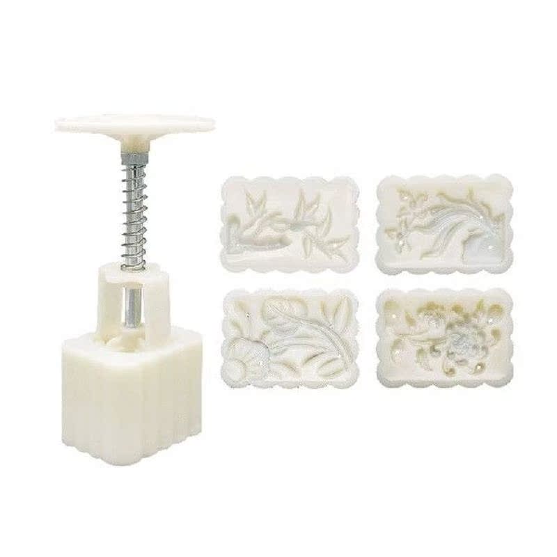 Bean Mooncake Mold with 4pcs Square Flowers Stamps Hand