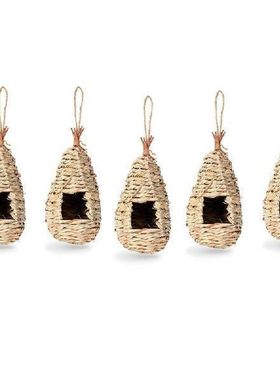 5Pcs Outside Hanging Humming Bird Houses, Natural Grass