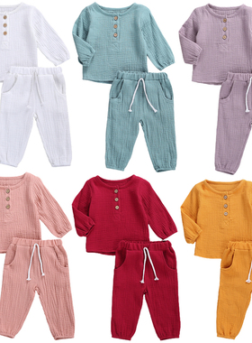 Fashion Autumn Kids Baby Girls Boys Outfit Suit Cotton Linen