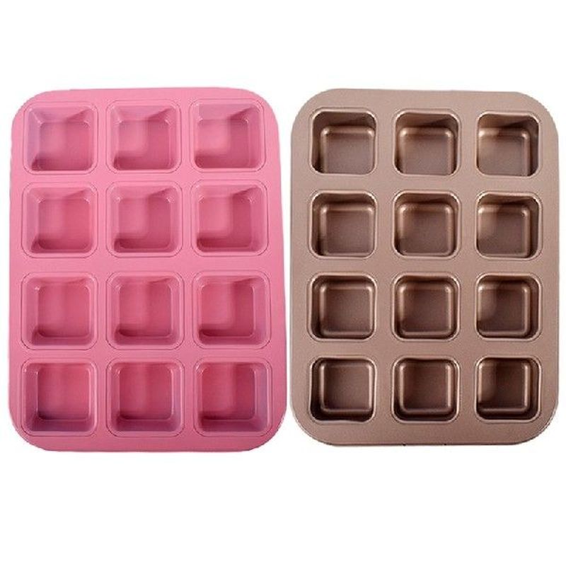 896A 12 Grid Cake Mold Square Mini Bread Burger Muffin