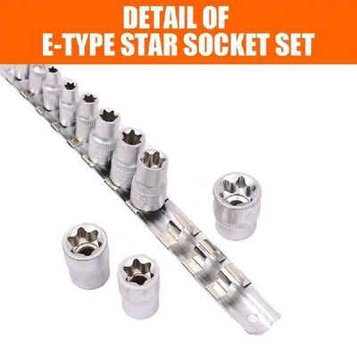 11Pc Female E Torx Star Socket Set Rail E4 - E20 External