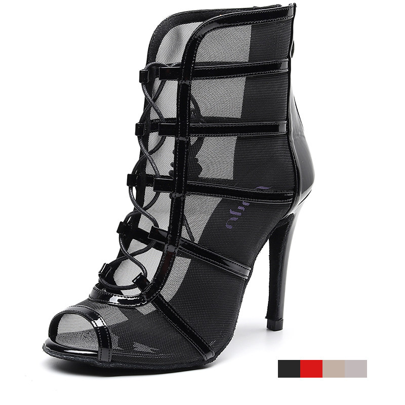 woman high top latin dance shoes red black ballroom dance bo