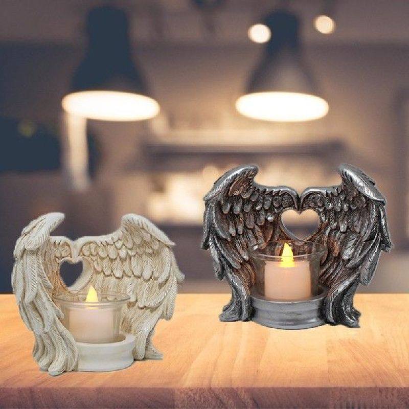 creative angel wing candlestick silver/white resin tealight