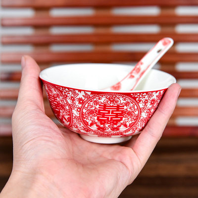 Chinese wedding couple bowls ceramic set bowl with red
