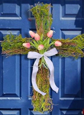 Lord Church Cross Wreath Handmade Welcome Sign Silk Flower,