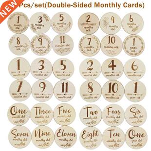 6 Pcs Handmade Baby Milestone Cards Wooden Double-sided Mont