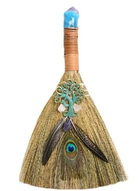 12-inch Witch Altar Broom Handmade Crystal Pendant