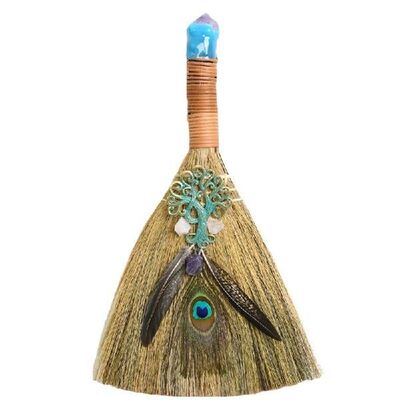 12-inch Witch Altar Broom Handmade Crystal Pendant