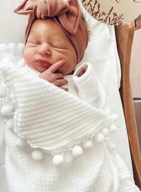 High Quality Cotton Baby Waffle Blanket With Pure Color Tass