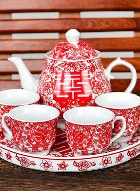 Chinese wedding teapot teacup red tea pot cup bowl set